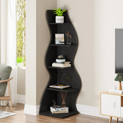 MonoWood 5-Tier Corner Shelf, Modern Wall Corner Bookshelf, Stylish Corner Small Bookcase Storage Rack Plant Stand