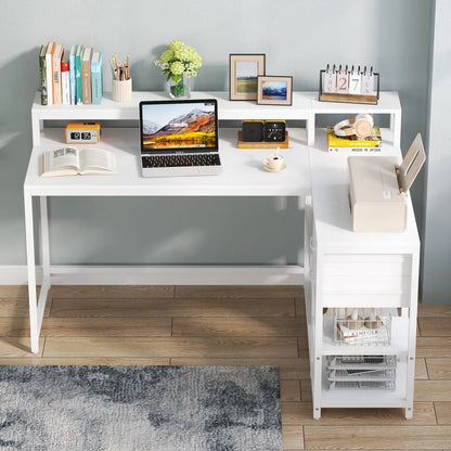 MonoWood Reversible L Shaped Desk with Drawer, Industrial Corner Desk Home Office Table with Shelves and Monitor Stand