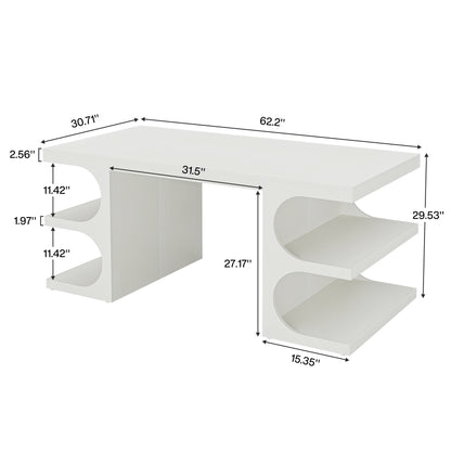 MonoWood Modern Executive Office Desk, 63-Inch Large Computer Home Office Desk with Storage Shelves, Wood Study Writing Table
