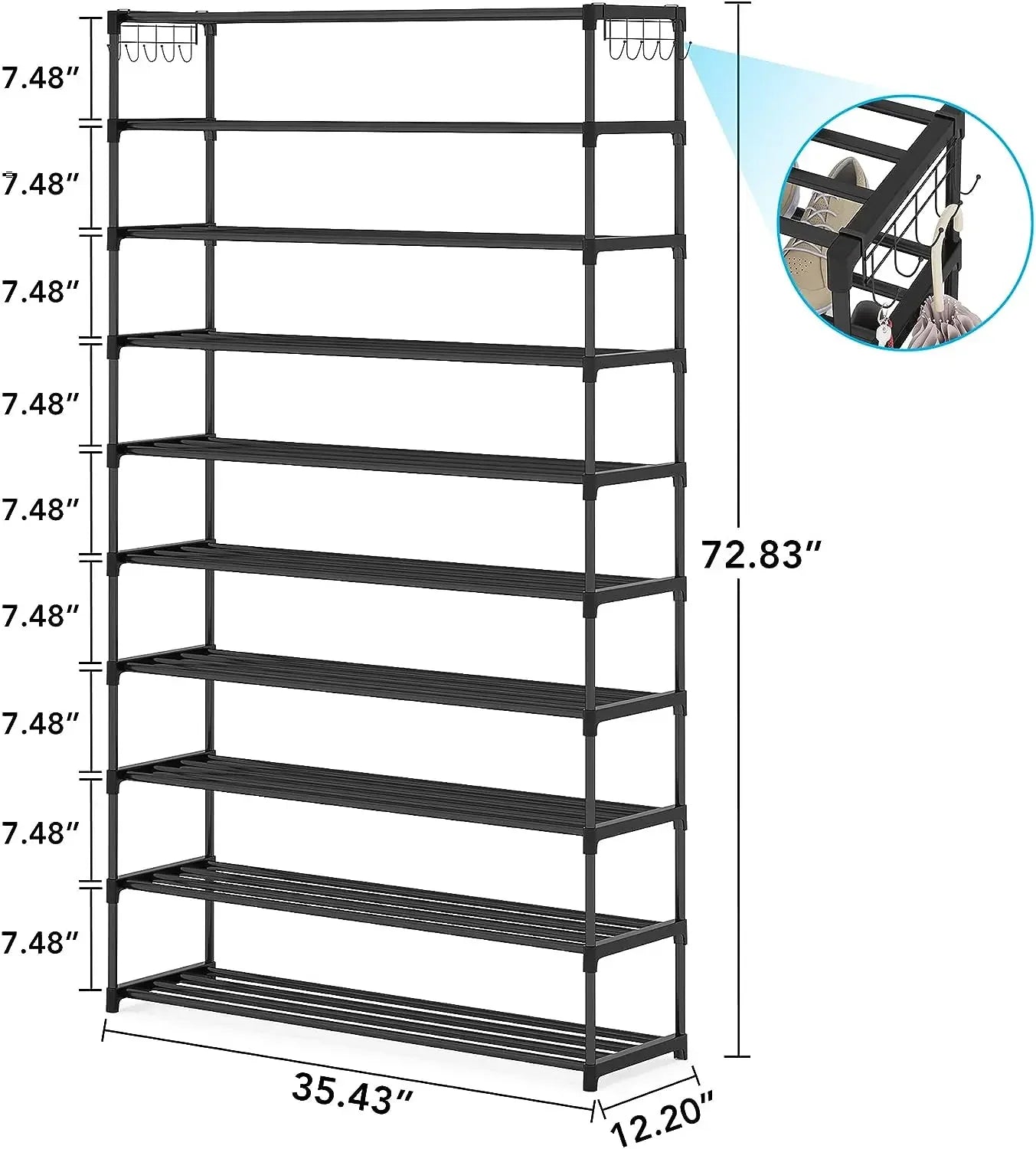 MonoWood 10 Tiers Shoe Rack Shoe Shelf Large Capacity Shoe Organizer Space Saving