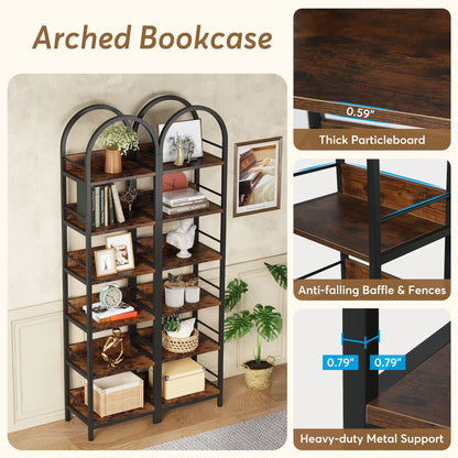 MonoWood 6-Tier Open Bookshelf, 78.7" Tall Arched Bookcase Narrow Bookshelf, Freestanding Corner Bookcase Display Shelves