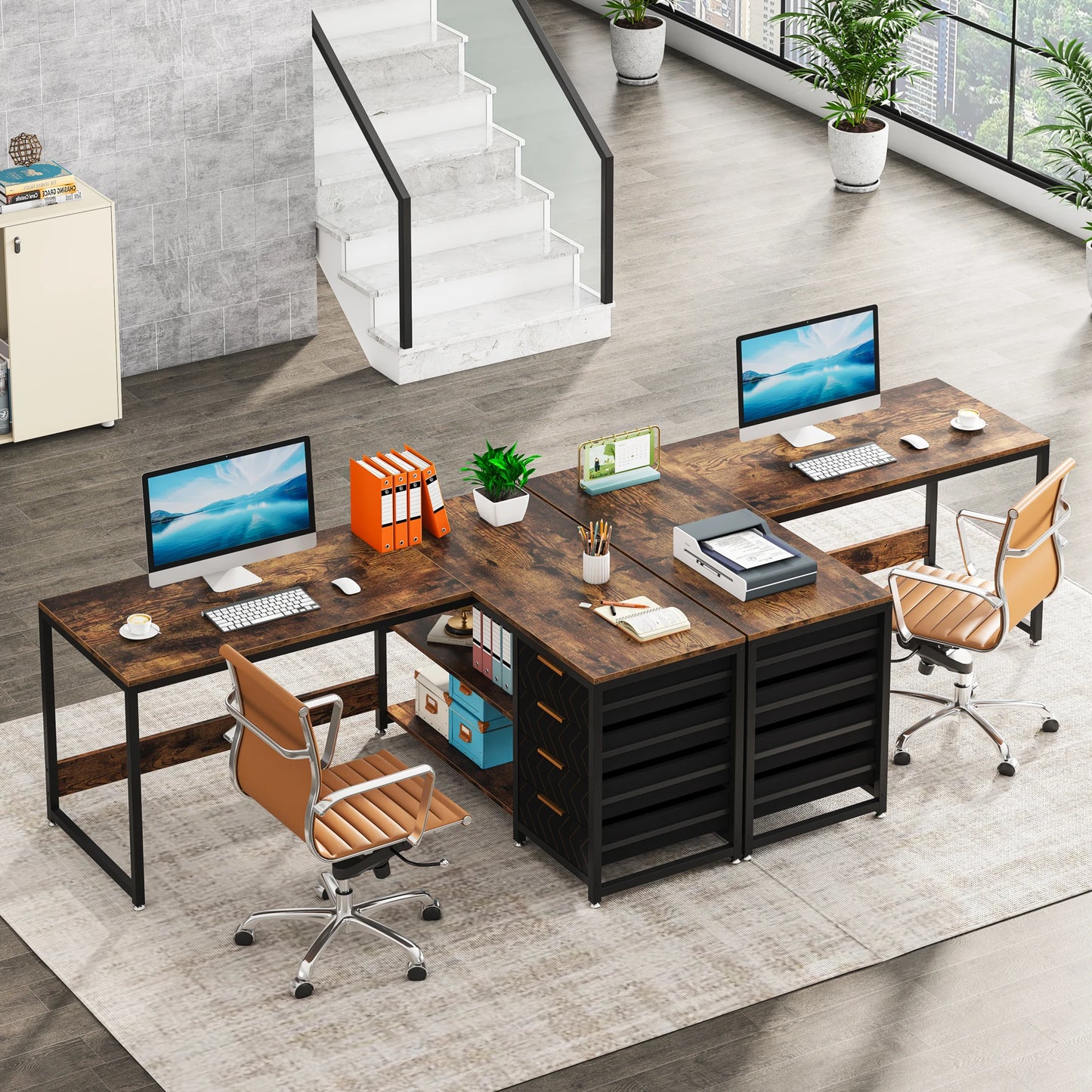 MonoWood L Shaped Computer Desk with Storage Drawers, 59 inch Corner Desk with Shelves, Reversible L-Shaped Office Desk Study