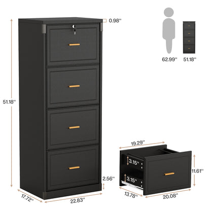 MonoWood 4-Drawer File Cabinet with Lock, Locked File Cabinet with Key, Tall Wooden Filing Cabinets for Home Office