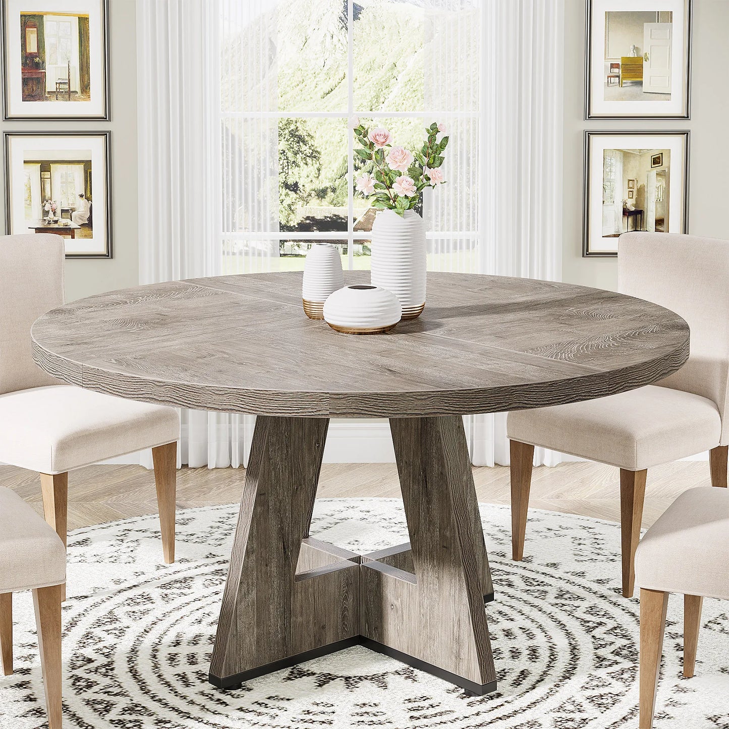 MonoWood 47 Inch Round Dining Table for 4, Farmhouse Kitchen Table Small Dinner Table Kitchen Dinning Table for Dining Room