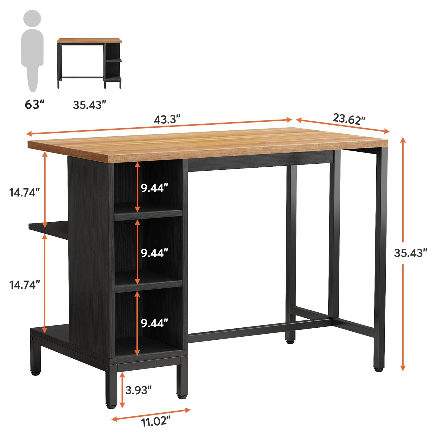 MonoWood Kitchen Island with Shelves, 43 Inch Kitchen Shelf Kitchen Prep Table with 5 Open Storage Shelves and Large Worktop