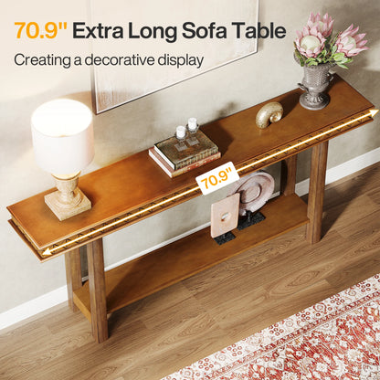 MonoWood 70.9-Inch Extra Long Console Table, Wood Sofa Table Behind Couch Narrow Long, 2-Tier Entryway Table with Storage