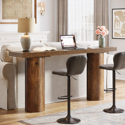 MonoWood 63" Long Bar Table, Rectangle Kitchen Counter Height Table with Pillar Legs, Narrow Bar Height Pub Table Behind Couch