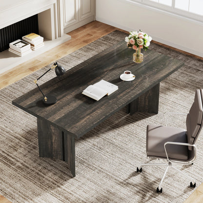 MonoWood 63-inch Executive Desk, Vintage Office Computer Desk with Large Tabletop, Farmhouse Wood Writing Conference Table