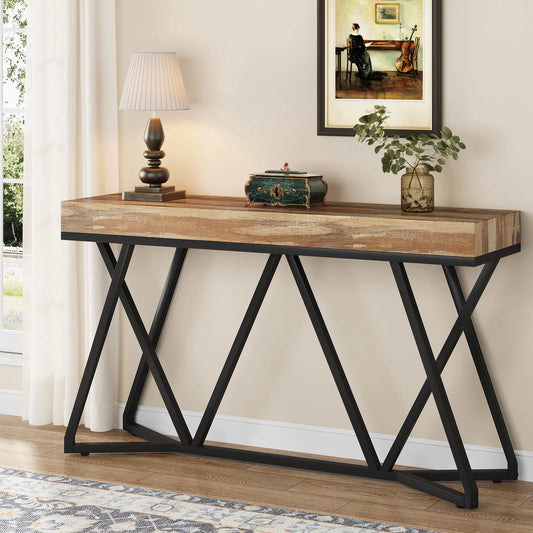 MonoWood 55 Inches Console Table, Sofa Table Wood Entryway Table with Unique Metal Base