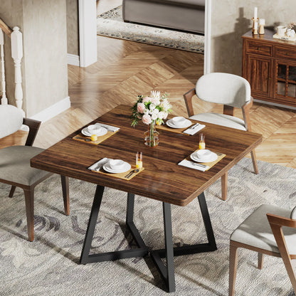MonoWood Square Dining Table for 4, 31.5" Industrial Dinner Table with Metal Base, Wood Kitchen Table for Dining Room