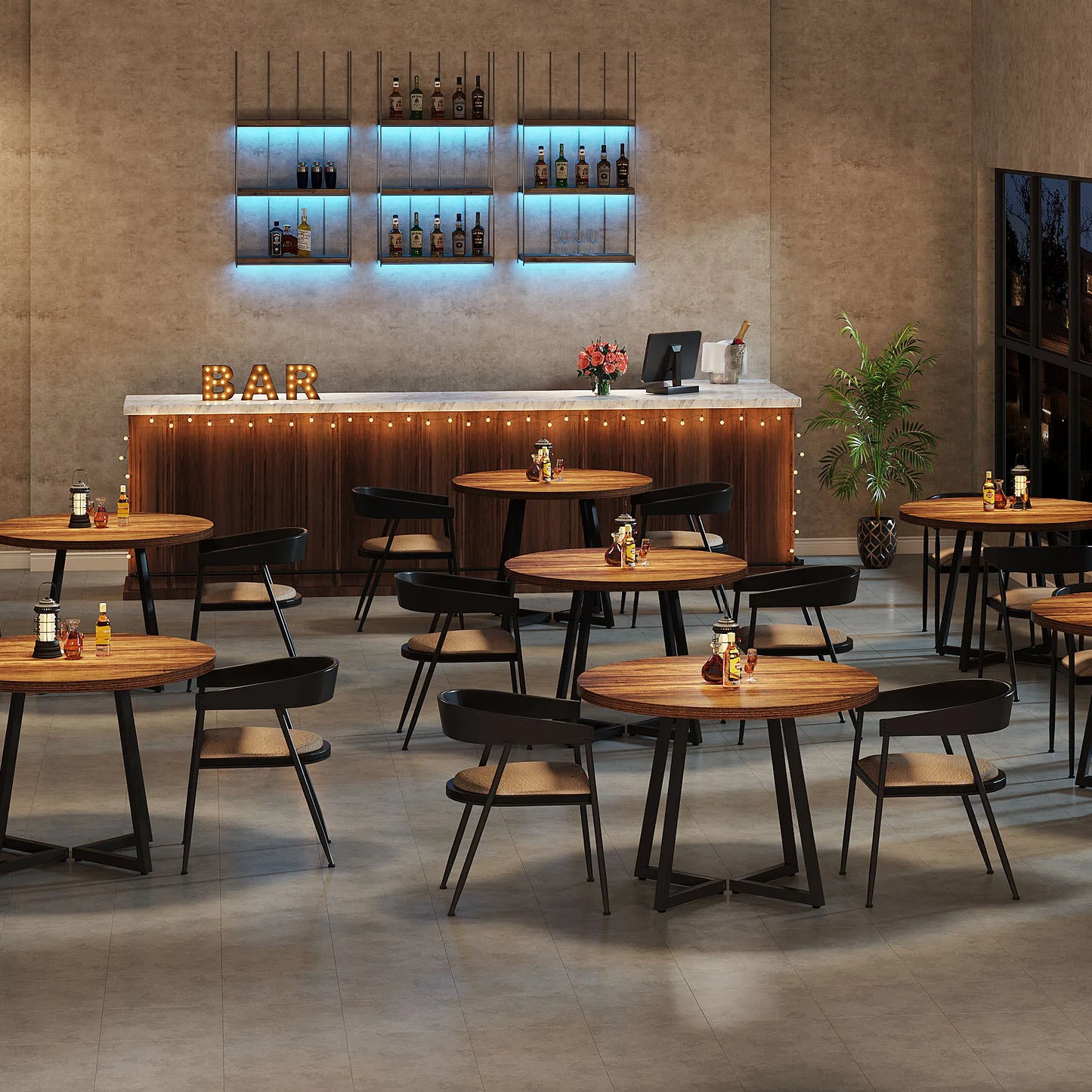 MonoWood Round Dining Table Set of 2, 31.5" Industrial Dinner Table with Metal Base, Wood Kitchen Table for Dining Room