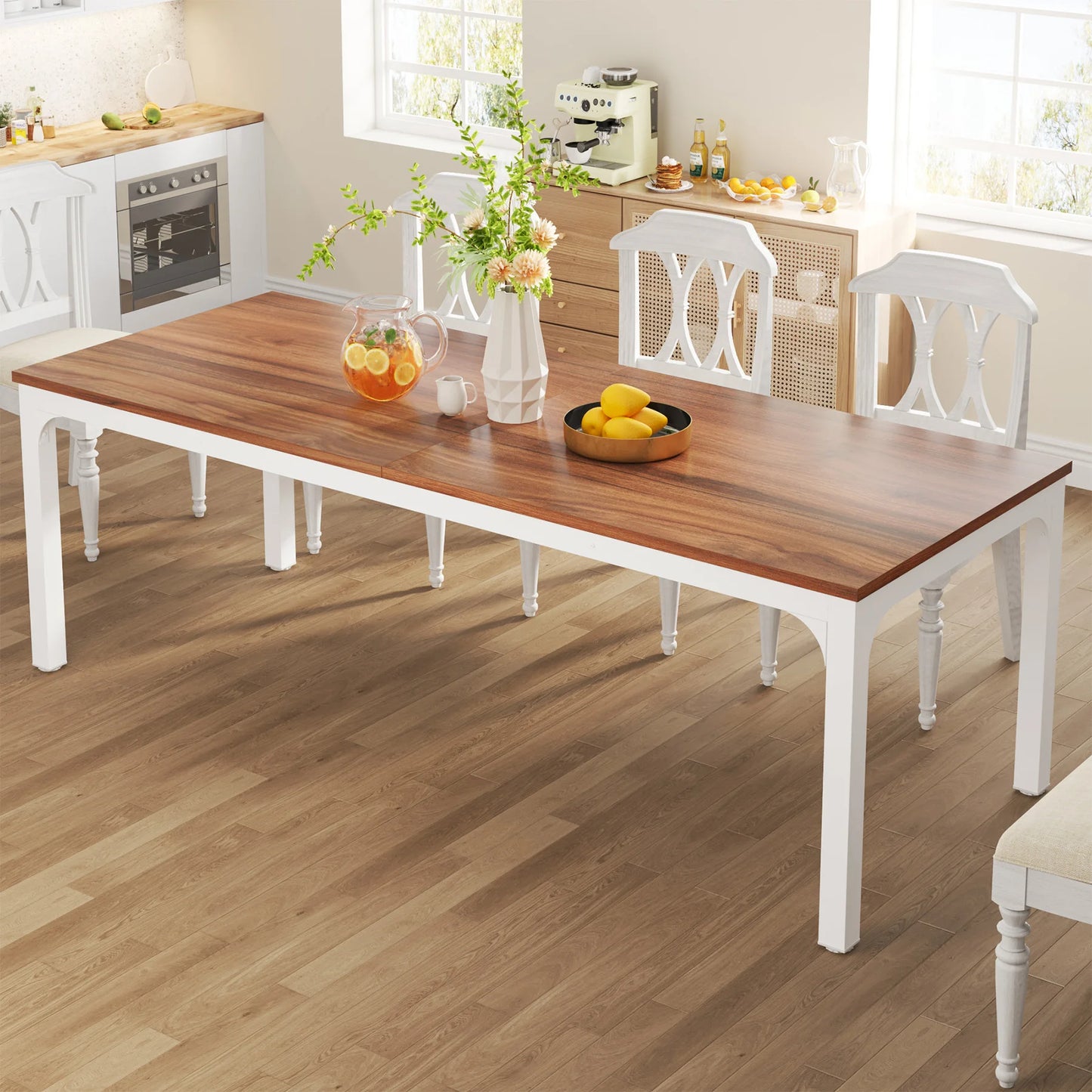 MonoWood Dining Table for 6-8 People, 200cm Large Narrow Long Rectangular Kitchen Dinner Table, Rustic Wood Dining Table