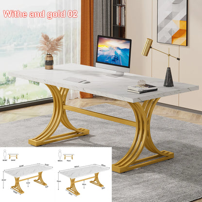 MonoWood Modern Office Desk, 70.9" Wooden Computer Desk,Executive Desk with Gold Metal Legs, Large Workstation Home Office