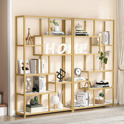 MonoWood Bookshelf 5 Tier Etagere Bookcase, Modern Gold Book Shelf Organizer Display Rack with 8 Open Storage Shelf