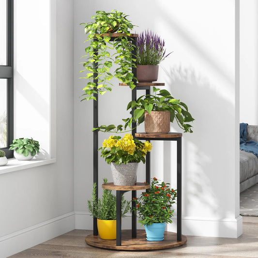MonoWood Corner Plant Stand Indoor, 4-Tier Tall Plant Shelf Holders for Multiple Potted Plants, Wood Flower Pot Stands