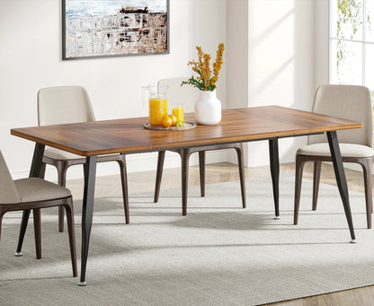 MonoWood Dining Table180x80x75cm, Spacious Rustic Industrial Table for 6-8 People, Sturdy Metal Legs & Modern Faux Wood