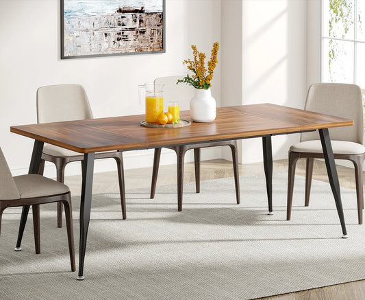 MonoWood Dining Table180x80x75cm, Spacious Rustic Industrial Table for 6-8 People, Sturdy Metal Legs & Modern Faux Wood