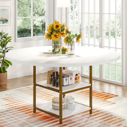 MonoWood 47 inch Round Dining Table for 4, Wood Kitchen Table Large Dinner Table with Storage Shelf for Home Dining Room