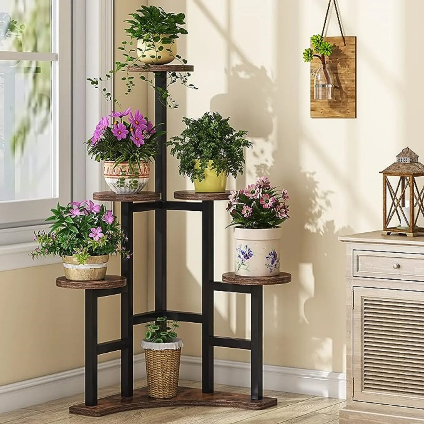 MonoWood Corner Plant Stand Indoor, 6 Tiered Plant Shelf Flower Stand, Tall Multiple Potted Plant Holder
