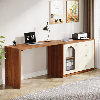 MonoWood L Shaped Computer Desk with Drawers, Modern Corner Home Office Desk with Reversible Storage Cabinet, Long Study Desk