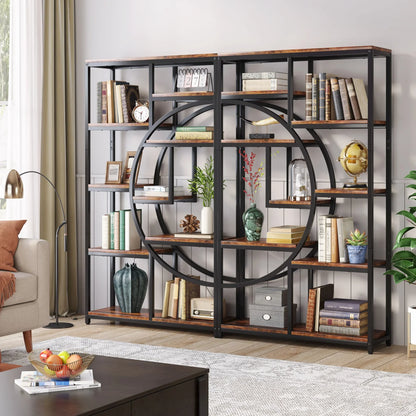MonoWood Bookshelf Industrial 5 Tier Etagere Bookcase, Freestanding Tall Bookshelves Display Shelf Storage Organizer