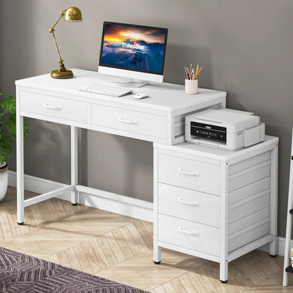 MonoWood Computer Desk with 5 Drawers, Home Office Desks with Reversible Drawer Cabinet Printer Stand, Industrial PC Desk