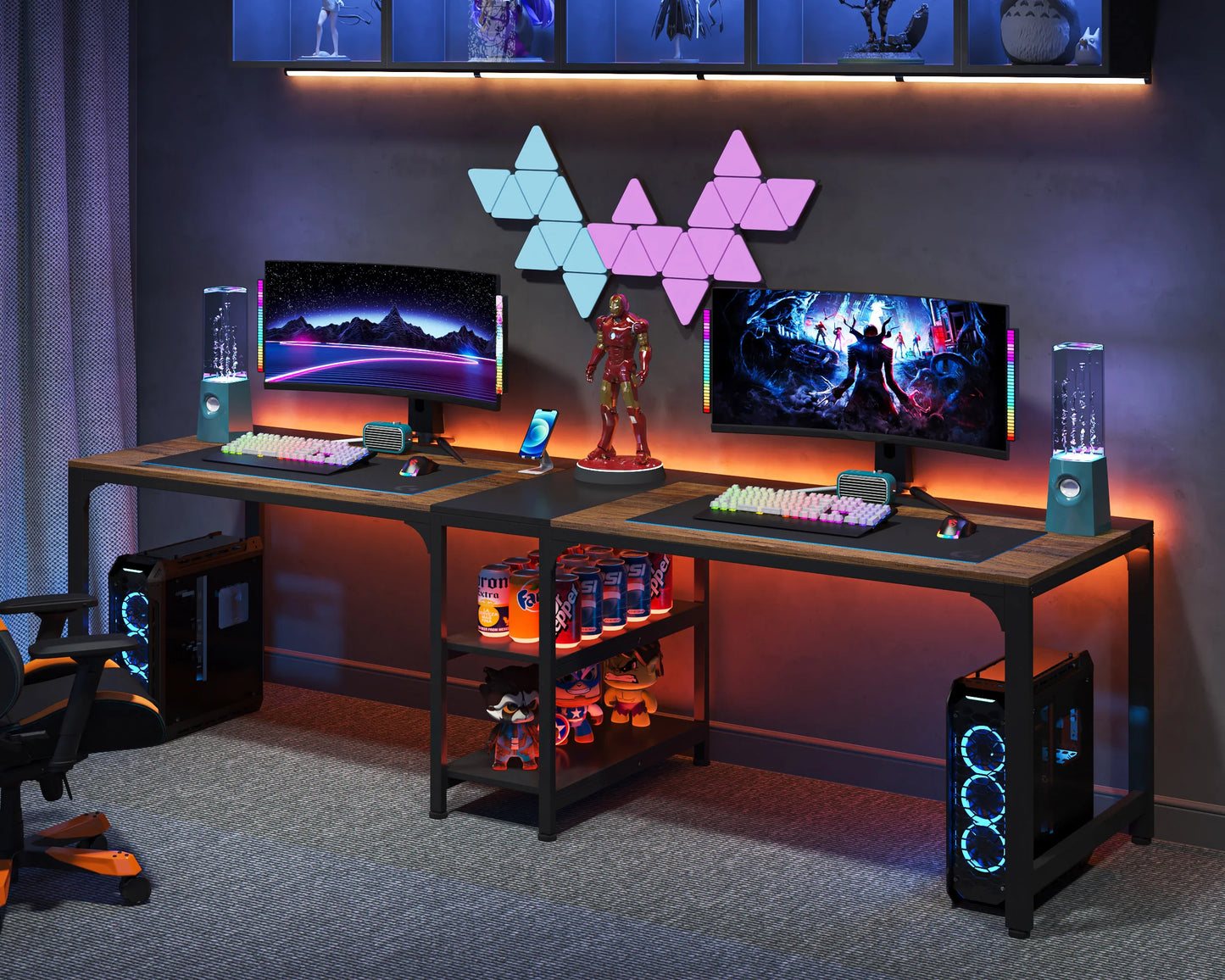 MonoWood 90.55'' 2 Person Desk with Storage Shelves, Double Computer Desk with Spacious Desktop, Extra Long Study Writing Tabl