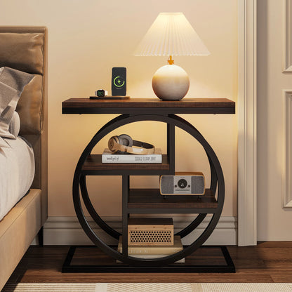 MonoWood End Table for Living Room, 4-Tier Narrow Side Table with Storage Shelves, Industrial Bedside Table for Bedroom