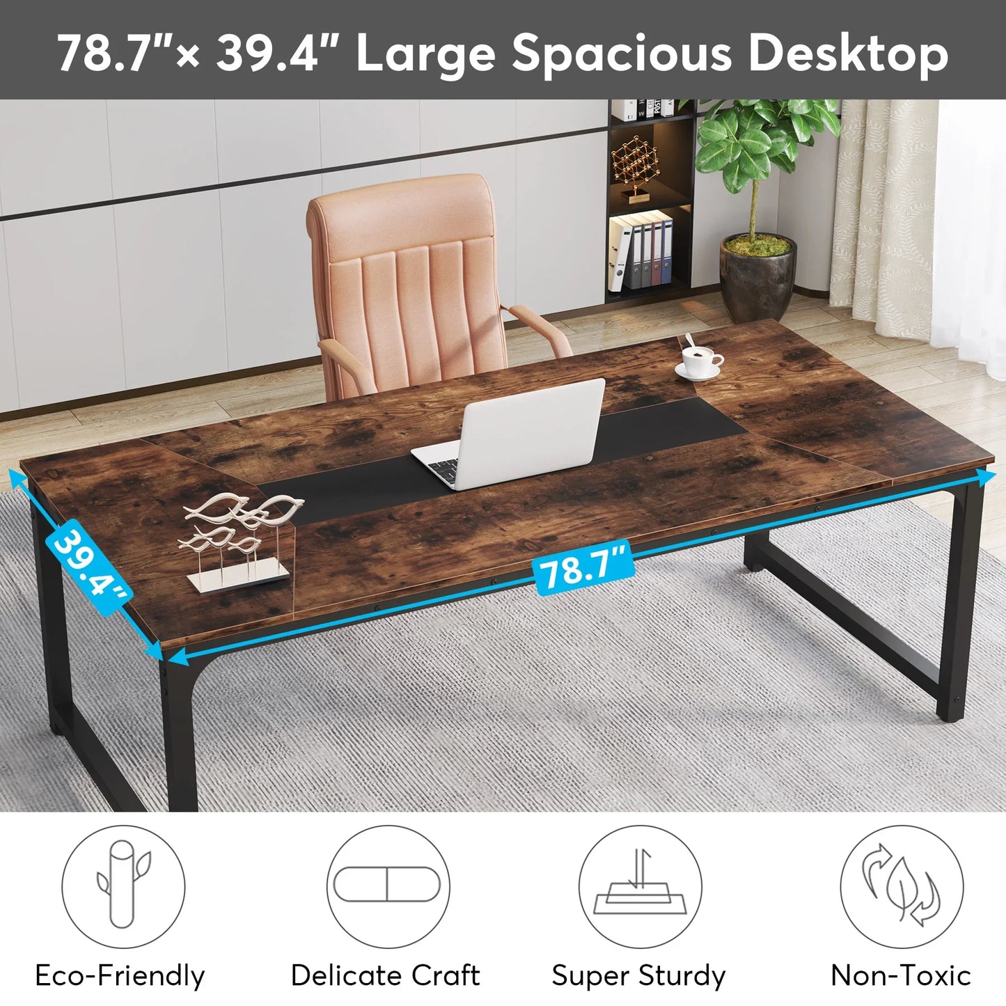 MonoWood Modern Computer Desk 70.8 inch Large Executive Office Desk Study Writing Desk Workstation Computer Table