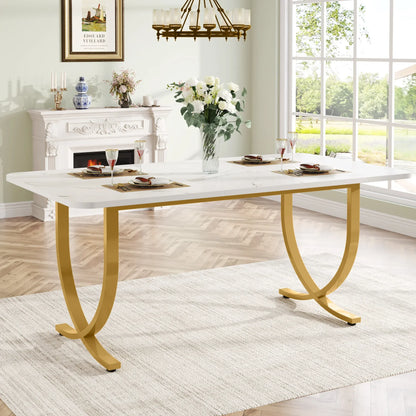 MonoWood 63" Modern Dining Table Kitchen Table with Faux Marble Top