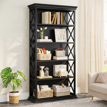 MonoWood 6-Tier Bookcase, 71 Inches Industrial Bookshelves and Bookcases, Floor Standing 5 Shelf Display Storage Shelves