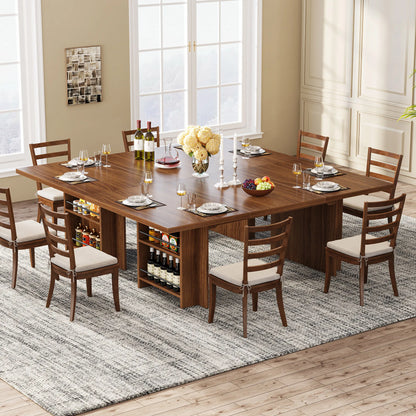 MonoWood Dining Table for 6 to 8, 63-Inch Rectangular Wooden Kitchen Table with Storage, Industrial Dinner Table with Shelves