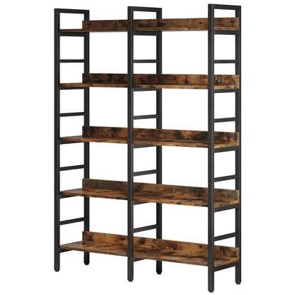 MonoWood 5-Tier Industrial Bookshelf, 71”H x 47”W Etagere Bookcase, Freestanding Double Wide Book Shelf for Storage