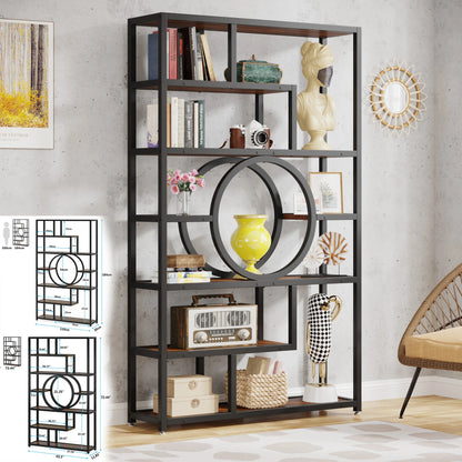 MonoWood Bookshelf Industrial 5 Tier Etagere Bookcase, Freestanding Tall Bookshelves Display Shelf Storage Organizer