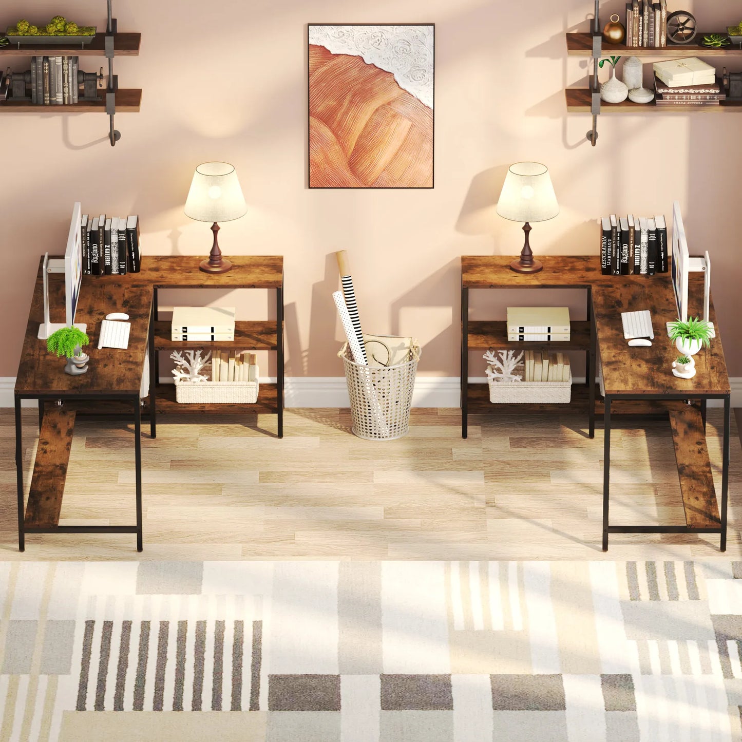 MonoWood L Shaped Desk with Storage Shelves, Reversible Computer Desk Gaming Desk for Home Office Workstation