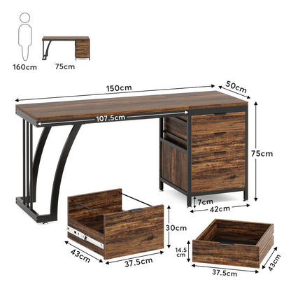 MonoWood Computer Desk with 3 Drawers, 59-Inch PC Desk with Reversible Drawers, Industrial Study Writing Table Workstation