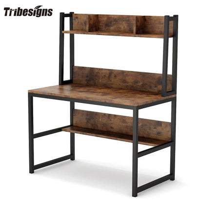 MonoWood Computer Desk with Hutch Study Desk with Bottome Storage Shelve Workstaion Home Office Furniture