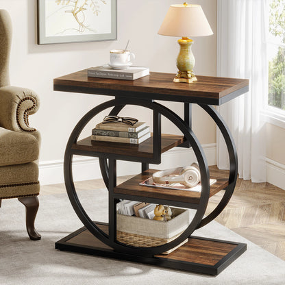 MonoWood End Table for Living Room, 4-Tier Narrow Side Table with Storage Shelves, Industrial Bedside Table for Bedroom