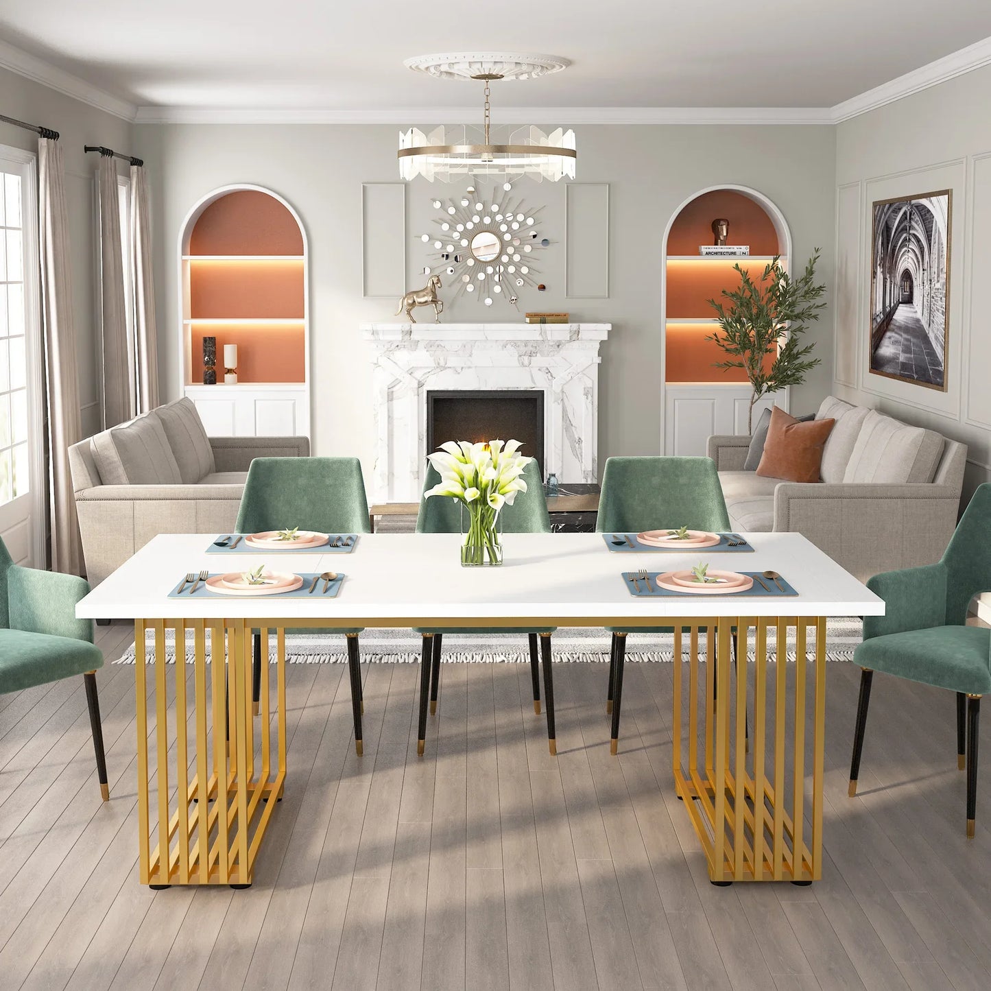 MonoWood Modern Office Desk, 70.9" Wooden Computer Desk,Executive Desk with Gold Metal Legs, Large Workstation Home Office