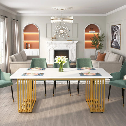 MonoWood Modern Office Desk, 70.9" Wooden Computer Desk,Executive Desk with Gold Metal Legs, Large Workstation Home Office