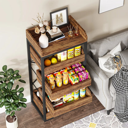 MonoWood Wood Fruit and Vegetable Storage Rack, 5-Tier Pull-Out Snack Stand Fruit Basket Stand, Utility Shelf Organizer