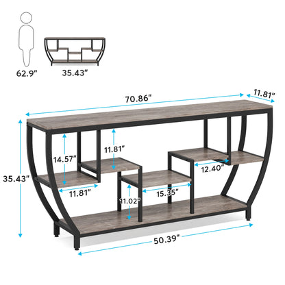 MonoWood 70.9 Inch Long Sofa Table with Shelves, Rustic Console Table with Storage, Industrial Entryway Table TV Stand
