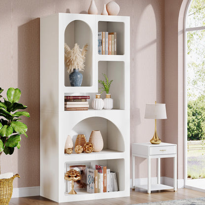 MonoWood 70.87" Tall Geometric Bookshelf, White Arched Bookcase with 5 Irregular Storage Shelves, Modern Open bookcase