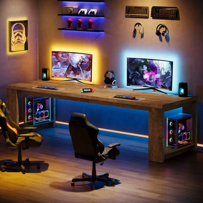 MonoWood Two Person Desk, 86.6 Inches Extra Long Desk, Double Computer Writing Table, Wood Large Desks Workstation