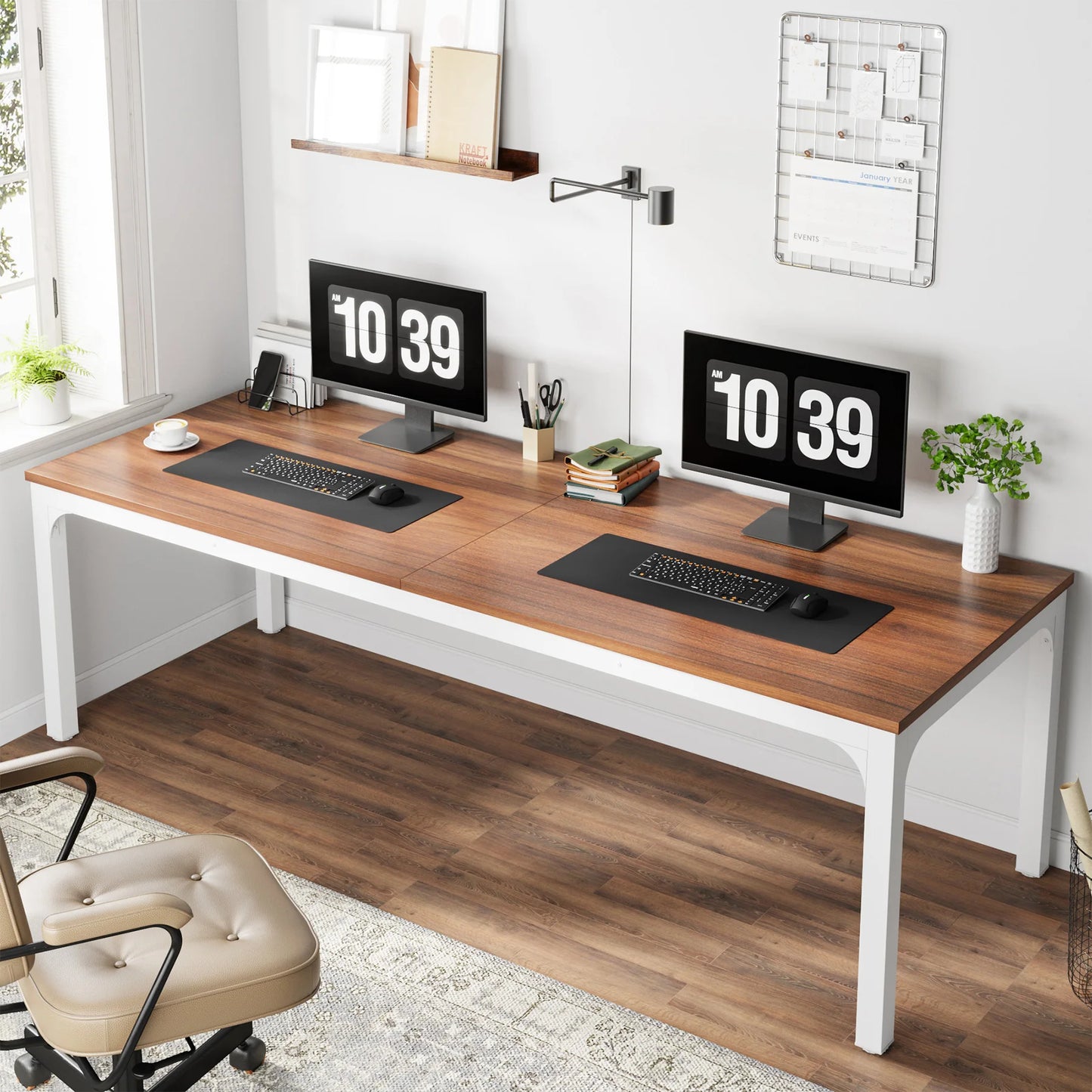 MonoWood 78.7 Inches Extra Long Computer Desk 2 Person Desk, Double Long Desk, Workstaion for Home Office