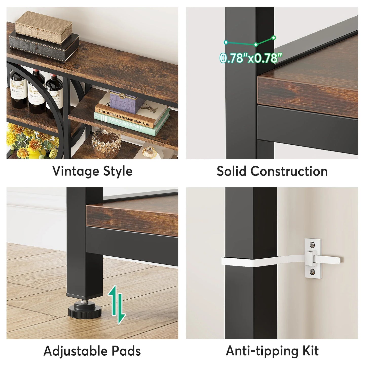 MonoWood 8 Tier Industrial Bookshelf, 77-Inch Tall Open Etagere Bookcase with Metal Frame for Living Room, Home Office