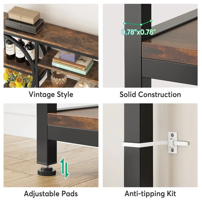 MonoWood 8 Tier Industrial Bookshelf, 77-Inch Tall Open Etagere Bookcase with Metal Frame for Living Room, Home Office