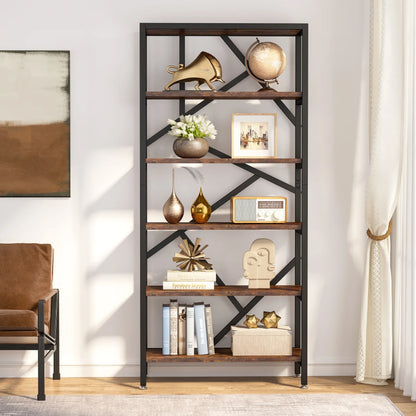 MonoWood Bookshelf 71" Industrial Etagere Bookcase 5 Shelf Display Rack For Living Room