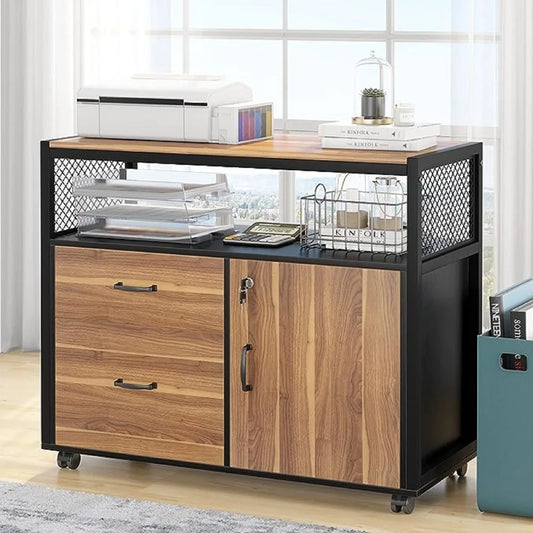 MonoWood Modern File Cabinet with Drawers for Letter-sized File and Door, Lockable lateral Filing Cabinet Printer Stand
