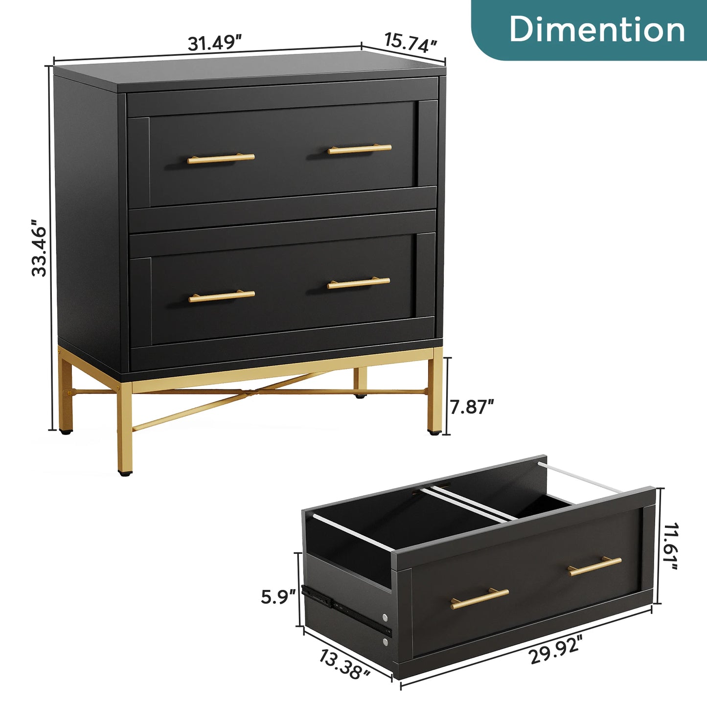 MonoWood 2 Drawer File Cabinet, Modern Lateral Filing Cabinet for Letter/Legal/A4 Size, Large File Storage Cabinets